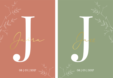 geboortekaartje tweeling set initiaal goudfolie