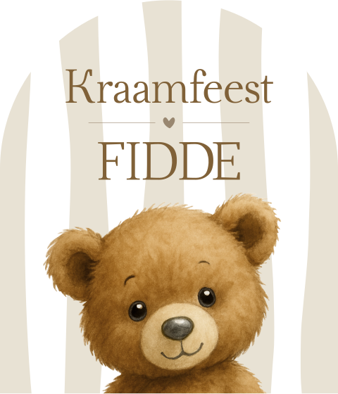 Label Geboortekaartje Boogvorm Strepen Teddyertje 