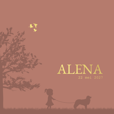 Geboortekaartje Meisje Hond Roze goudfolie