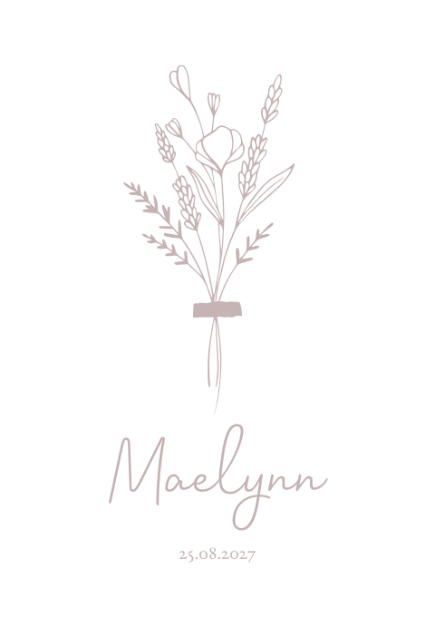 Geboortekaartje Meisje Bloemen Lila Droogbloemen