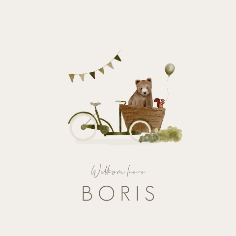 Geboortekaartje Jongen Dieren Wateverf Bakfiets