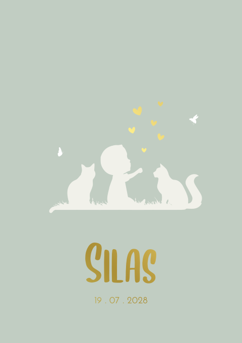 Babykaartje Kat Jongen Groen Vlindertje