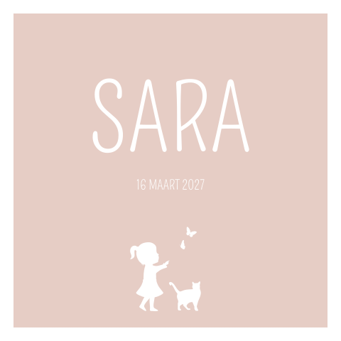 Geboortekaartje meisje oudroze kat vlinders