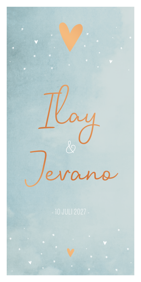 Geboortekaartje Tweeling blauw Koperfolie