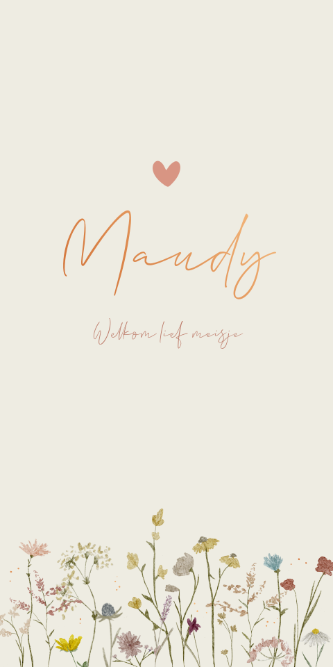 Geboortekaartje Meisje Beige Droogbloemen Bloemetjes