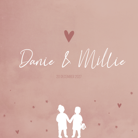 Geboortekaartje Tweeling Roze Hartjes Illustratie