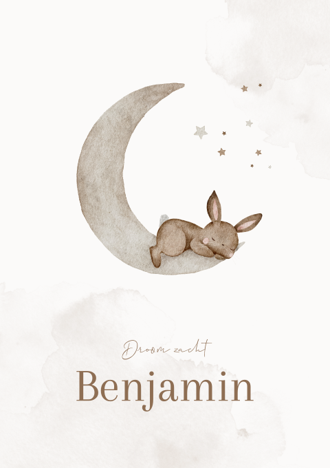 Rouwkaart jongen slapend konijntje maan