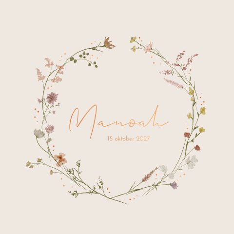 Geboortekaartje Meisje Bloemenkrans Watercolor Koperfolie