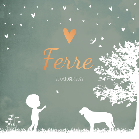 Geboortekaartje jongen huisdier boom groen