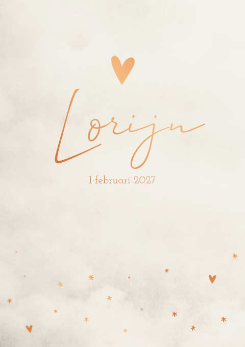 Geboortekaartje meisje Beige Koperfolie Gewolkt