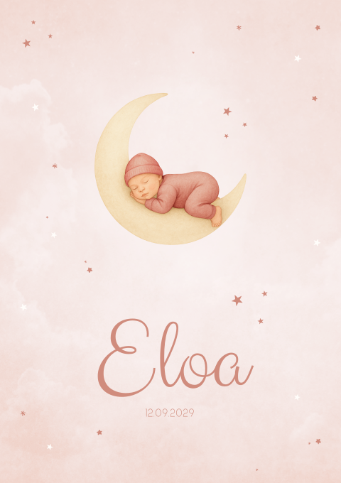 Geboortekaart Meisje Maan Baby