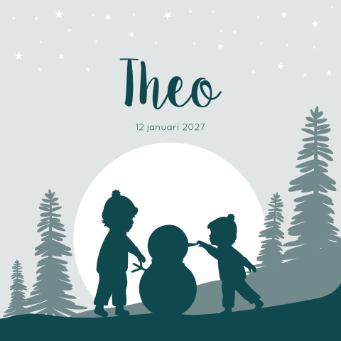 Geboortekaartje Jongen Winter Silhouet Sneeuwpop