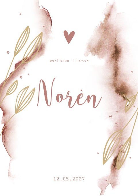 Geboortekaartje aquarel roze meisje takjes