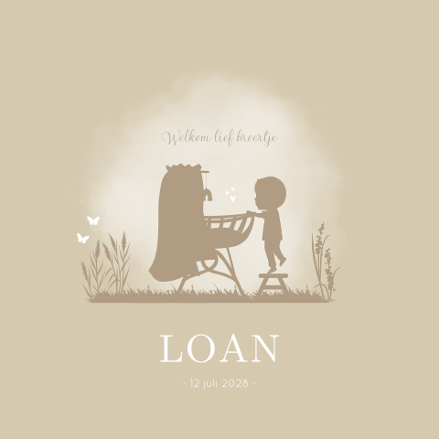 Geboortekaartje Rotan Wiegje Beige Silhouet