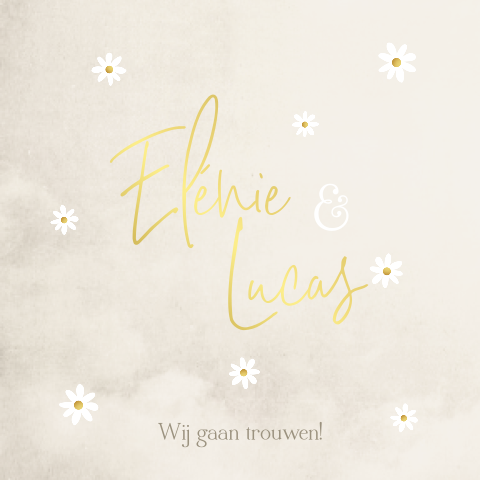 Trouwkaart Madeliefjes Beige Gewolkt Trouwen