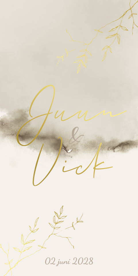 Trouwkaart Takjes Beige Waterverf stijlvol