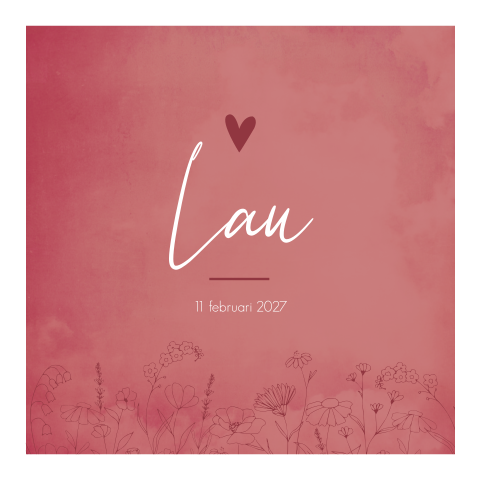 Geboortekaartje Meisje Roze Lijntekening Bloemen