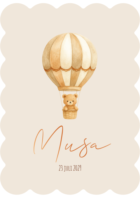 Geboortekaartje JongenLuchtballon Beer Cookie