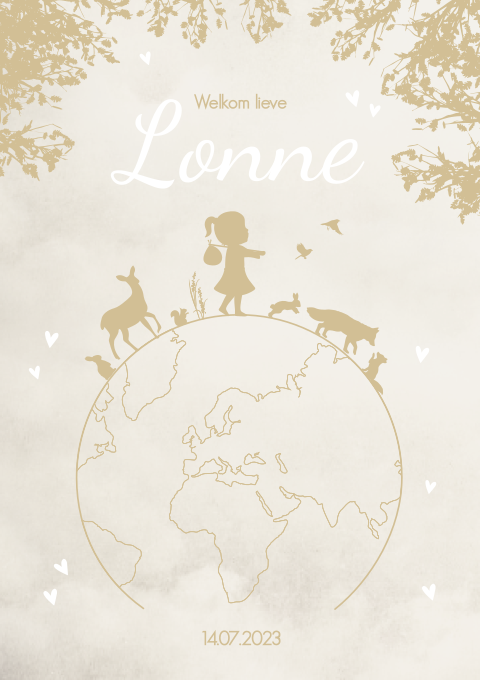 Geboortekaartje meisje illustratie kindje beige