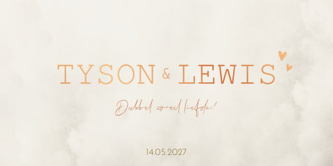 Geboortekaartje Tweeling Beige Hartjes