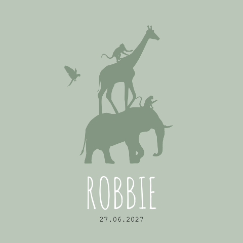 Geboortekaartje jongen groen dieren safari