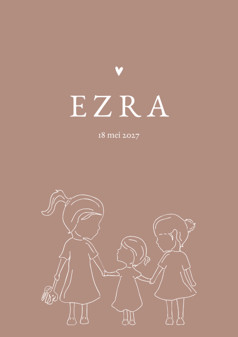 Geboortekaartje Meisje Zusjes Lijntekening Oudroze