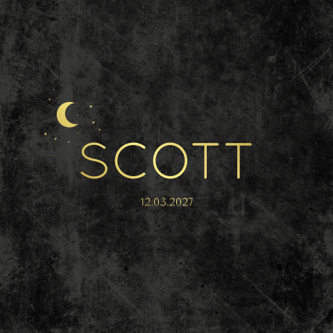 Geboortekaartje jongen zwart maantje goudfolie