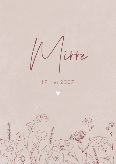 Geboortekaartje Meisje Bloemen Lijntekening