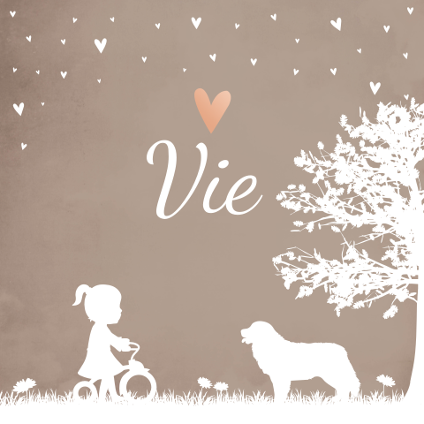 Geboortekaartje meisje bruin fiets hond