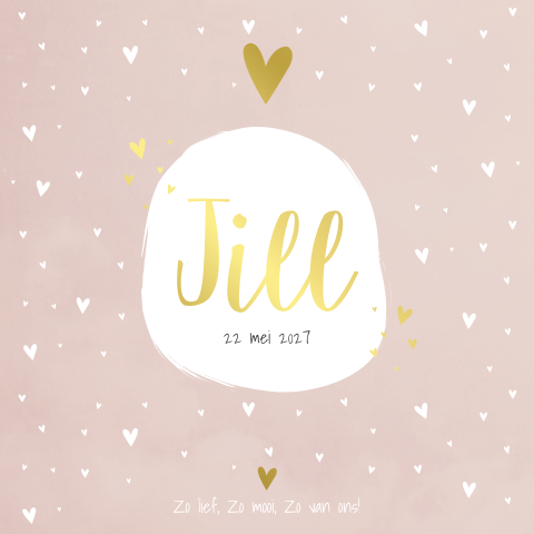 Geboortekaartje Meisje Hartjes Goud Roze