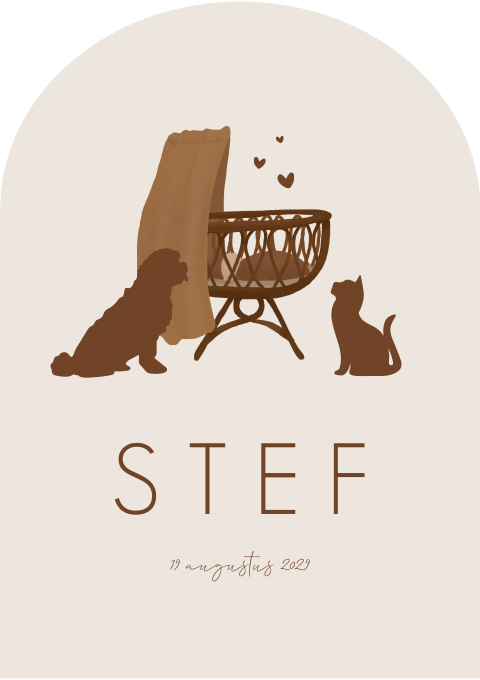 Geboortekaartje Jongen Boogvorm Wiegje Hond Kat