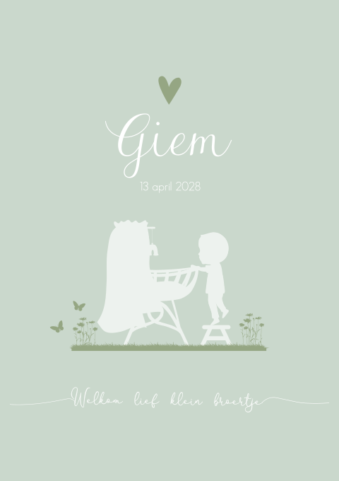Geboortekaartje Wiegje Silhouet Kindje Groen