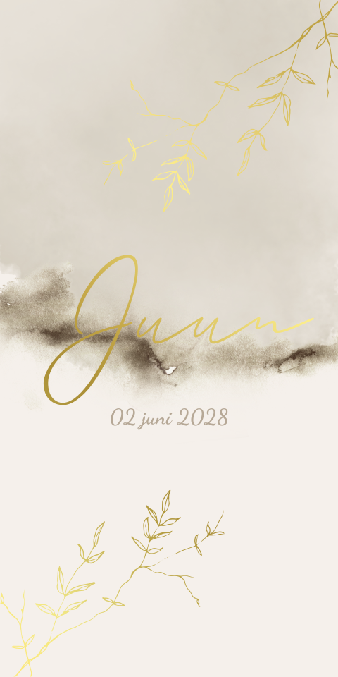 Geboortekaartje Beige Takjes Beige Waterverf