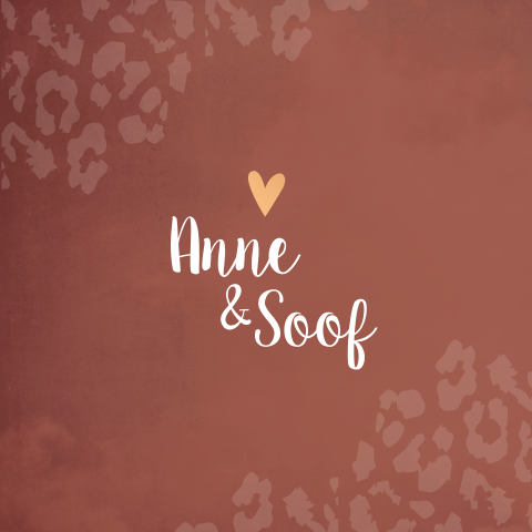 geboortekaartje tweeling roestbruin panterprint hartje