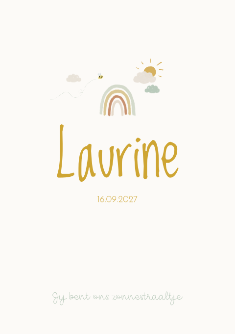 Geboortekaartje Meisje Regenboog Zonneschijn Wens