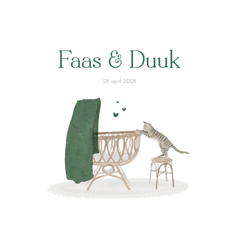 Geboortekaartje Tweeling Wiegje Poesje Kat