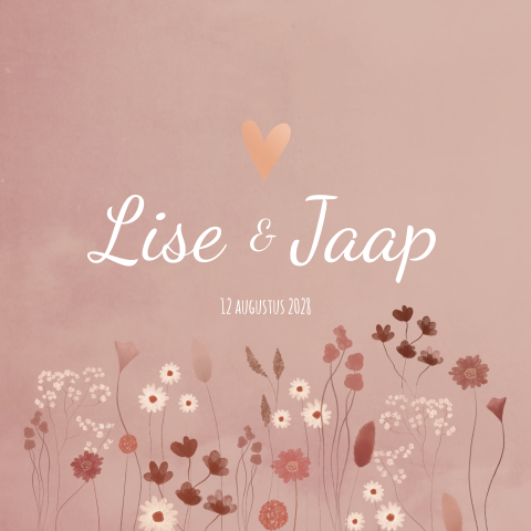 Trouwkaart Droogbloemen Roze Lief Trouwen