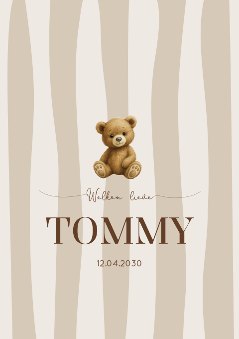 Geboortekaartjes Strepen Teddybeertje Neutraal