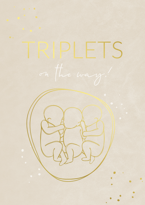 Zwangerschapsaankondiging Drieling Beige Goudfolie Baarmoeder