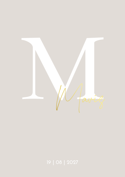 Geboortekaartje Jongen Beige Goudfolie Initiaal