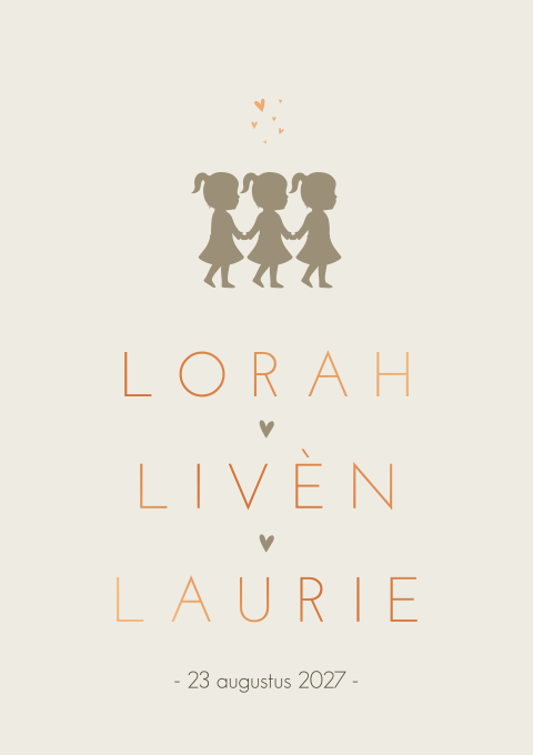 Geboortekaartje Drieling Illustratie Silhouet Beige