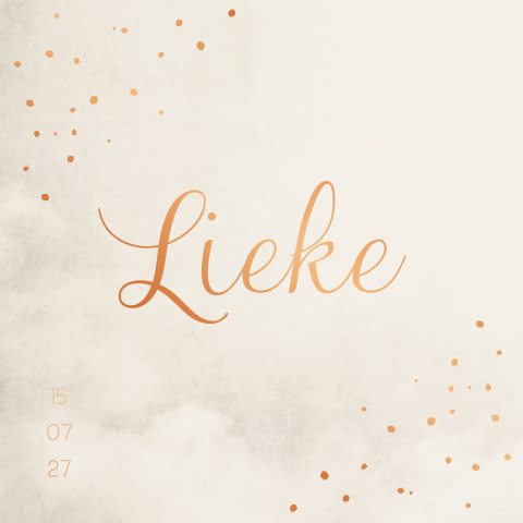 Geboortekaartje meisje beige koperfolie