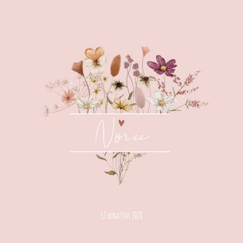 Geboortekaartje Droogbloemen Roze  Meisje Lief