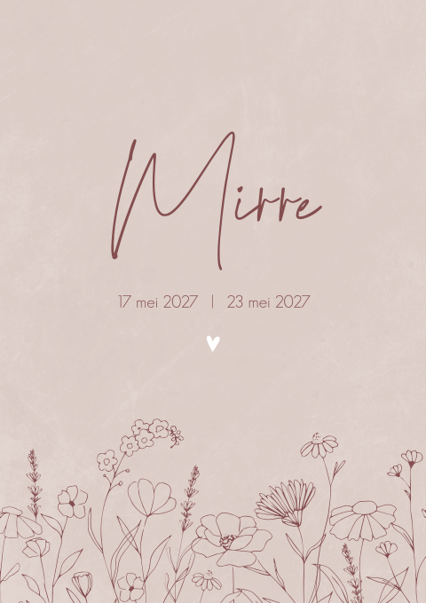 Rouwkaart Meisje Bloemen Lijntekening