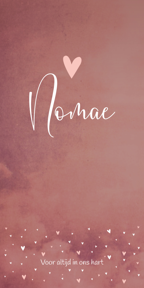 Rouwkaart meisje romantisch hartje roze