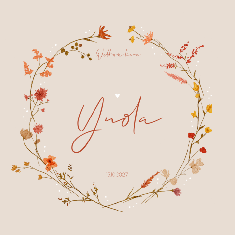 Geboortekaartje Meisje Bloemenkrans Watercolor herfst