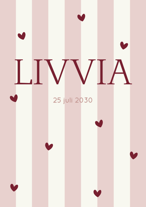 Geboortekaartje meisje hartjes strepen