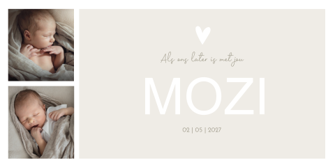 Geboortekaartje foto's jongen neutraal beige