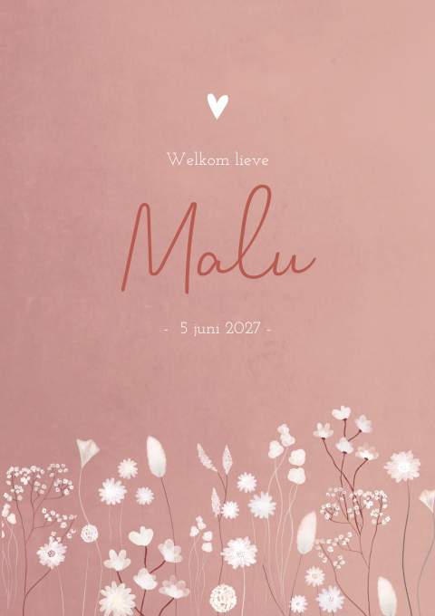 Geboortekaartje Meisje roze wit bloemen