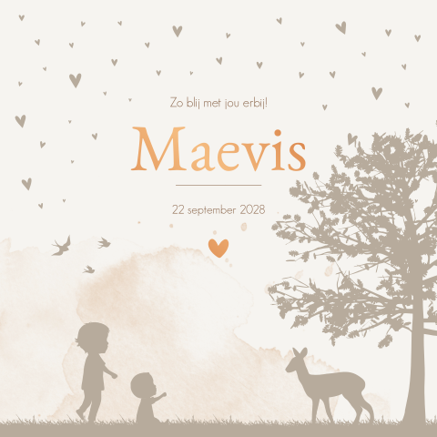 Geboortekaartje Beige Hertje Silhouet Kindjes